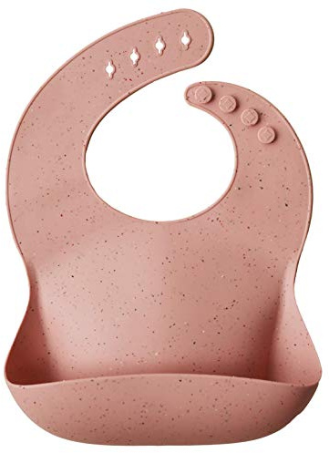 mushie Babero de Silicona para Bebés | Baberos de Alimentación con Bolsillo | Fáciles de Lavar | 4 Tamaños Ajustables | Sin BPA | Accesorio Durable para Niños Pequeños y Niñas | Peach Terrazzo