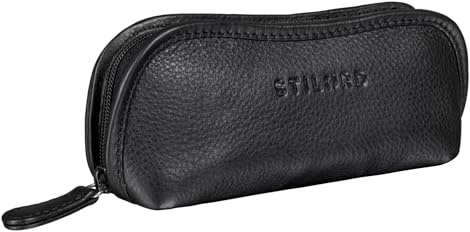 STILORD Glasgow Brillenetui Leder für Lesebrille Sonnenbrille Tagesbrille Brillentasche Etui mit Reißverschluss Hülle Schutz Brille Echtes Vintage Leder Farbe:schwarz