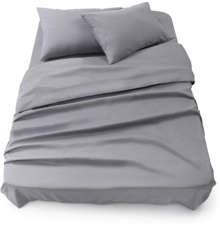 Blumtal® Bäddset 3-delat set - OEKO-TEX-certifierat set om 3 - underlakan 135x190x30cm + underlakan utan resår 220x275cm + 2x örngott 50x80cm - mikrofiberlakan & örngott - grå
