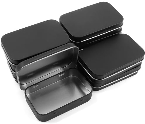 Murtenze 12PCS Metal Tin Box Containers with Hinged, Portable Flip Cover Storage Box for Wedding Jewelry Lip Balm Container Cosmetic Organizer (Black, 3.95 x 2.36 x 0.87inch)