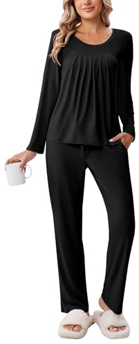 Ekouaer Pigiama Donna Invernale Caldo Pigiami Invernali Pigiama Due Pezzi Tasche con Coulisse, S-XXL