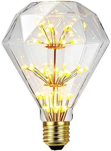 TIANFAN LED Vintage, RGB, Feuerwerk, Edison, 3 W, 220/240 V, E27, dekorative Glühbirne (G95 Diamant)