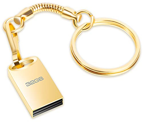 USB Stick 32GB, Mini Speicherstick 32GB USB 2.0 Flash Laufwerk 32 GB Metall Pen Drive Memory Stick mit Schlüsselanhänge für PC, Laptop, TV, Lautsprecher, Auto, Externer Datenspeicher etc (Gold)
