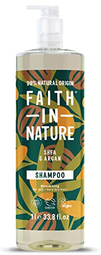 Faith In Nature 1L Natural Shea & Argan Shampoo, Moisturising for Curly Hair & Dry Scalp, Vegan & Cruelty Free, No SLS, Silicones or Parabens, Family Sized