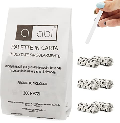 aabl 300 Disposable Paper Coffee Palette – Made in Italy – Biodegradable Scoops for Turning Sugar Drinks and Coffee in Cups – 100% Paper Kit