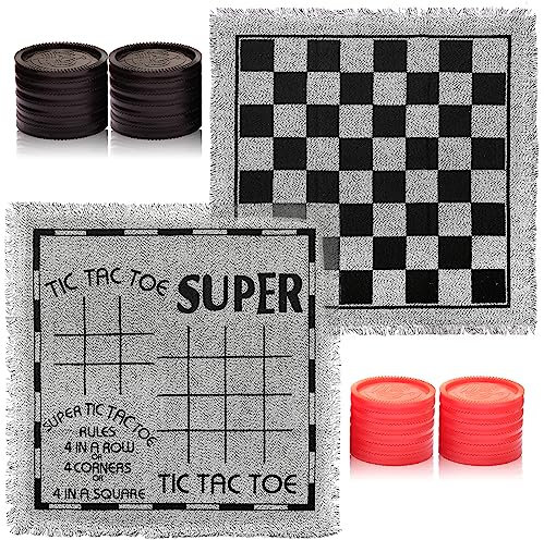 Andux Jumbo Juegos de Mesa Clásicos 3 en 1 Juego de Damas Gigantes y Tres en Raya con 24 Piezas de Damas Alfombra Reversible GJTQ-01