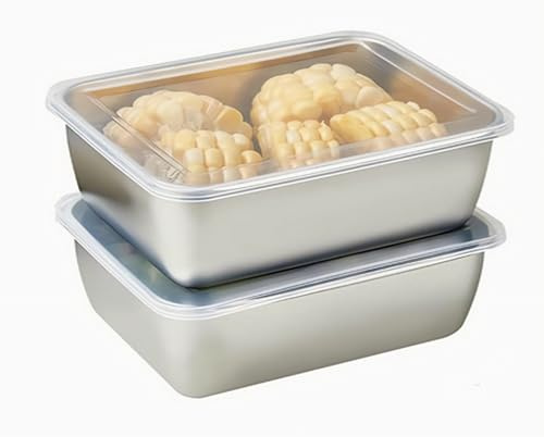 KNC Stainless Steel Food Storage Containers,Refrigerator fresh-keeping Box Container Leak Proof Stackable Bento Lunch Box with Lids for Kitchen Travel Picnic and Camping(Clear Lid)