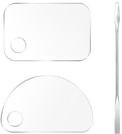 2 Pcs Acrylique Palette avec 1 Spatule Métallique, Palette Mélange, Palette Transparente, Palette Cosmétique, Correcteur de Couleur, Kit de Maquillage pour Femmes, Convient pour les Visagistes