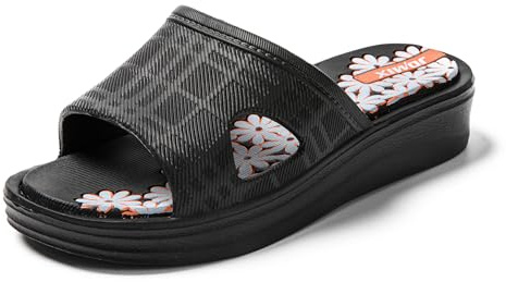 JOMIX Chanclas Mujer Verano con Estampado Floral Chanclas Piscina Mujer Suaves Playa Mar Ducha Baño Zapatillas Casa Mujer Verano, 01 Negro, 39 EU