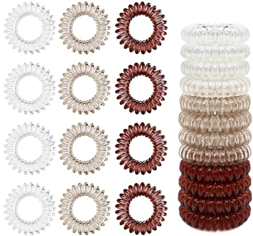 Sularpek 12 Pcs Spiral Hair Ties - No Crease Plastic Bobbles, Phone Cord Ponytail Holder for Women Girls