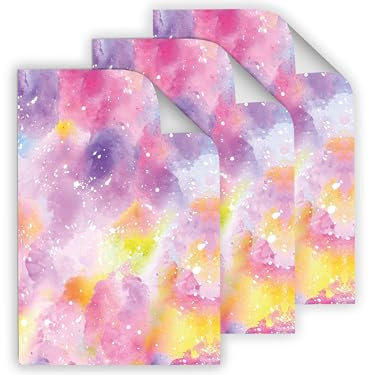 6 Geschenkpapier-Bögen Aquarell hochwertige reißfeste Geschenkverpackung Packpapier mit Muster Motiv bunt für Kinder und Erwachsene Mädchen (6 Bögen je A3-Format)