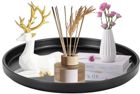 Sporgo Deko Tablett Rund: 26cm Kerzentablett Serviertablett, Schwarz Dekotablett Kerzenteller, Runder Dekoteller, Deko Tablett Schwarz, für Esstisch, Wohnzimmer, Badezimmer, Schlafzimmer und Küche