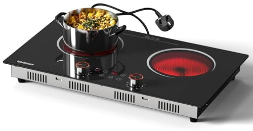 Karinear Double Ceramic hob Hob Portable 30cm Knob Control with 4-Hour Timer, 9 Power 2800W, Safety Lock 13AMP
