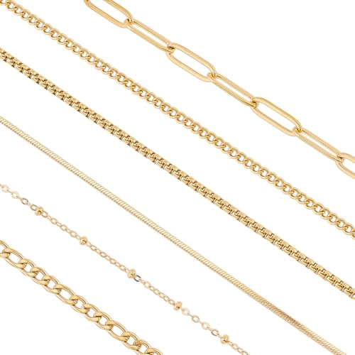 PH PandaHall 6 stilar kedja halsband guld 6 rullar 304 länkar kedja rostfritt stål flätad kedja ormkedjor ihåliga kedjor länkar för halsband armband skapande smycken, 1 m/stil, 6m, Rostfritt stål,