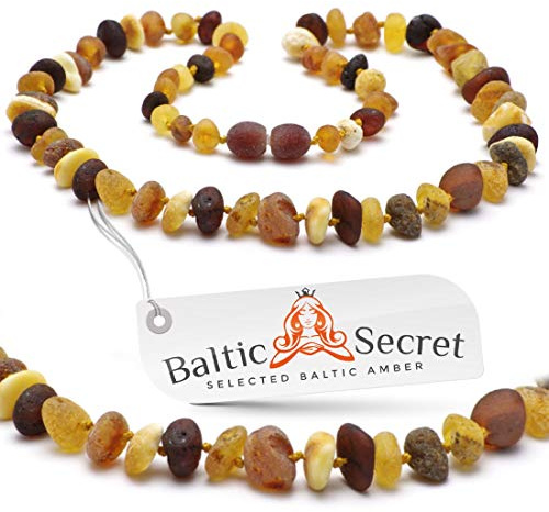 Collar de ámbar hecho a mano con cuentas de ámbar báltico crudo de piedra auténtica, juego de regalo para hombres, madres, mujeres, collar de ámbar de Baltic Secret, 42 CM, Gema, Ámbar