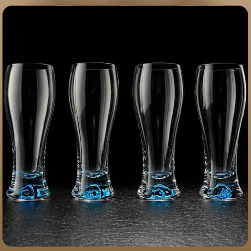 Supercap - Lot de 4 verres à bière transparents avec montagne, verres à bière modernes, design unique pour bière artisanale, pub, camping, extérieur, 338,9 g, bleu turquoise