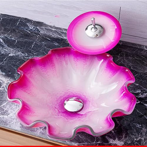 GLETSF Bathroom Tempered Glass Washbasin Sturdy And Durable Hot-Melt Colored Home Art Countertop Basin-A