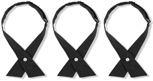 Ymapinc 3Pcs School Ties for Blouse, Black Cross Tie for Women, Uniform Ties for Girls, Adjustable Snap Button Design Neck Tie for Girls