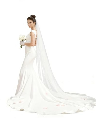 Zuxbolf Brautschleier Lang Hochzeitsschleier 300cm Hochzeit Schleier Einlagiger Braut Hochzeitsschleier Weiß Weicher Tropfenschleier Braut Tüllschleier Hochzeit Softtüll Hochzeitskleid Zubehör