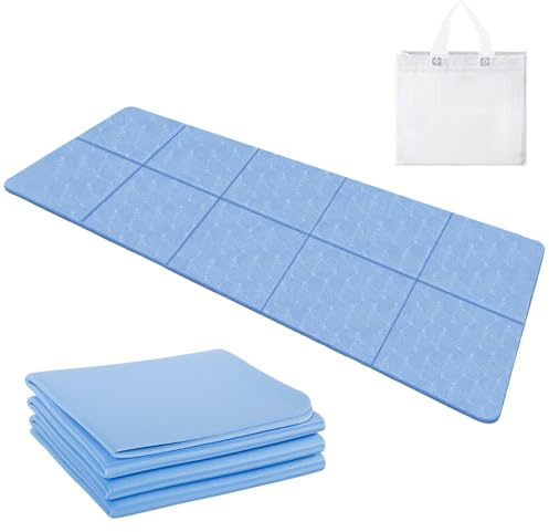 Zyiphor Tapis de Yoga Pliable, 183 x 61 x 0,4 cm Léger et Portable, Antidérapant Tapis Yoga avec Sac de Transport Ldéal pour Les Voyages (Bleu)
