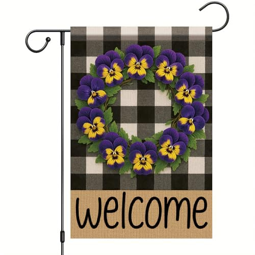 Flor De Pensamiento Flag Doble Cara Bandera De Jardín Resistente Al Clima Banderas Para Fiesta Patio Exterior 30X45Cm