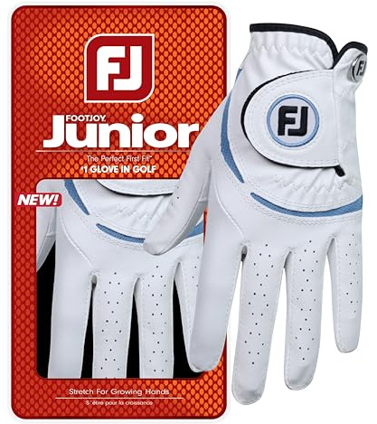 Footjoy Gant de Golf Junior Main Gauche (pour Golfeur droitier), Blanc/Cobalt, Taille L