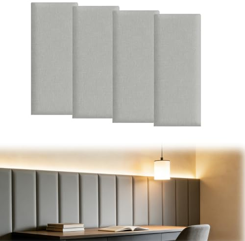 YuLiMirich 4 stycken väggpaneler vadderade, 40 x 20 cm stoppade paneler, väggkuddar, självhäftande, väggkudde, kan användas som huvudgavel eller slagskyddspanel, rektangulära dekorativa väggpaneler