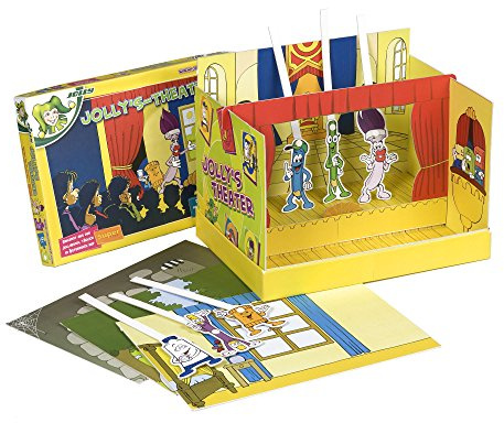Jolly Theatre Creative Game - Creative Set for Children with Figures & Backdrops, Create Your Own Theatre, 4 Ready Scenes + 6 White Backdrops for Painting