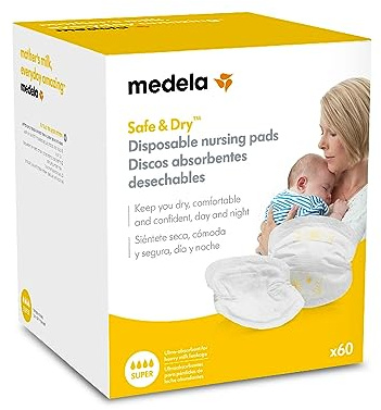 Medela 0080323 Lot de 60 coussinets d'allaitement jetables Idéal contre les pertes de lait Blanc/jaune