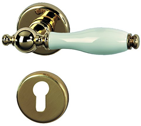 Alpertec Nany-R 32218473 - Maniglia per porta, in porcellana bianca e ottone lucido, per porte d'ingresso