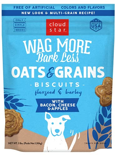 Cloud Star Wag More Bark Less Crunchy Dog Treats, Oats & Grains Bacon, Cheese & Apples, 3 lbs. Bag