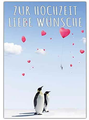 A4 XXL Hochzeitskarte PINGUINE mit Umschlag - edle Glückwunschkarte zum Aufklappen mit niedlichen Pinguinen zur Hochzeit - Maxikarte von BREITENWERK