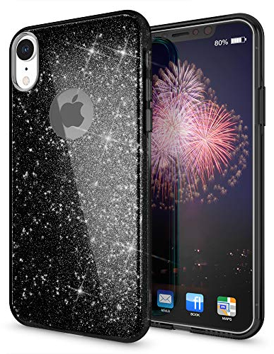 NALIA Glitter Case compatible with iPhone XR, Ultra-Thin Mobile Sparkle Silicone Back-Cover, Protective Slim-Fit Shiny Protector Skin, Shockproof Crystal Gel Bling Smart-Phone Bumper, Color:Black