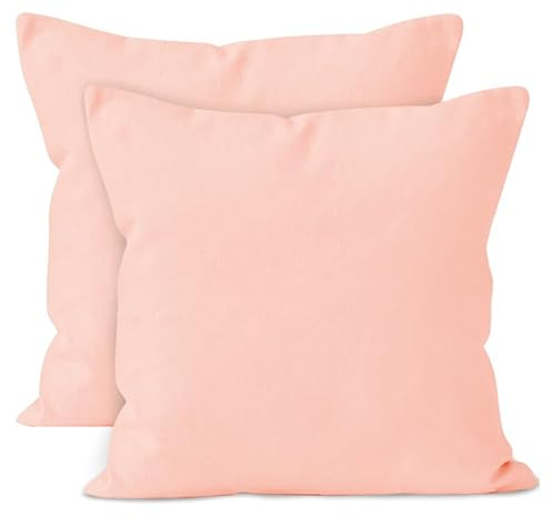 Encasa Baumwoll-Kissenbezüge, 2er-Set I 16x16 in (40x40 cm) - Powder Pink I kein Einsatz I einfach Kissenbezüge I Maschinenwaschbar | Nur Innen benutzen