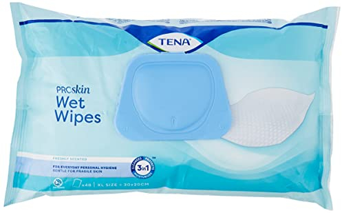 Tena Wet Wipes with Plastic Lid, XL Size: 30 x 20 cm, 48 Wipes (Pack of 1)