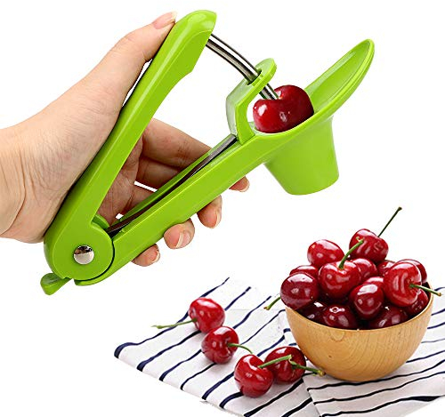 MEETOZ Cherry Pitter Remover,Cherry Fruit Kitchen Olive Core Remove Pit Tool Seed Gadget Stoner Corer Pitter Remover,Portable Cherry Pitter Tool Kitchen aid with Space-Saving Lock Design (Green)