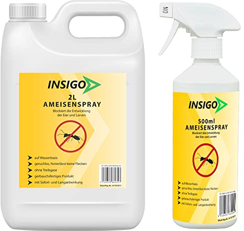 NSIGO Ameisenspray 2 Liter + 500ml | Hochwirksames Ameisen Mittel | Fleckenfreie Ameisen Abwehr | bei Larven & Eier auf Wasserbasis