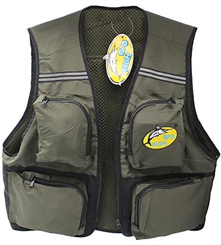 BPS FISH Chaleco de Pesca Transpirable con Múltiples Bolsillos Chaqueta Pesca para Hombres Y Mujeres Chaquetas al Aire Libre (Unisex, Verde, XL) OZL-17004VE
