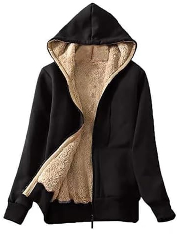 LBL Ladies Casual Winter Warm Thick Sherpa Fleece Jacket Full Zip Up Hoodie Sweatshirt for Women Black XL