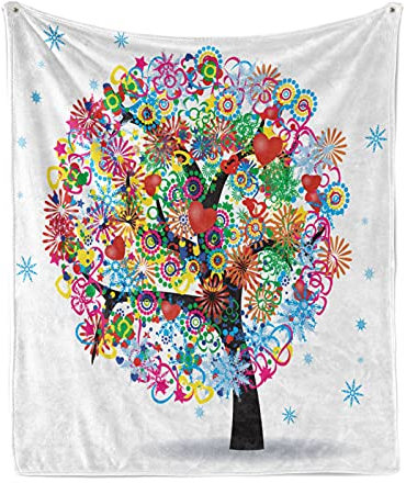 ABAKUHAUS Baum des Lebens Weiche Kuscheldecke Sofadecke, Blühende Blumen Herz, Gemütlicher Plüsch für den Innen- und Außenbereich, 125 x 175 cm, Mehrfarbig