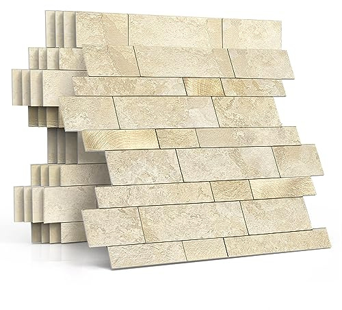 M MOFIT Azulejos de pared autoadhesivos 3D para cocina, azulejos de mosaico de mármol mate, autoadhesivos, aspecto de piedra, azulejos de metro, azulejos de ladrillo, pegatinas de pared para baño