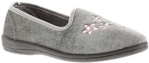 Dr Keller Womens Slippers Ladies Orthopaedic Wide Fit Warm Lined Shoes Winter Slipper Adjustable Touch Fastening Comfy Warm Lined Classic Soft Closed Toe Fluffy Casual Comfortable (Mavis Grey, 6)