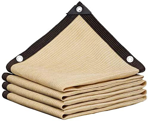Taux D'Ombrage De 85% - 95% Filet Anti Chaleur, Filet Anti Feuille Piscine Filets D'Ombrage avec Oeillets, pour Jardin De Balcon De Garage De Ferme. (Beige 12-Pin / 1m * 1m / 3.3ft * 3.3ft)