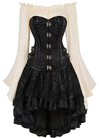 Hengzhifeng Corsetto Steampunk Bustino Corpetto Costumi Cosplay Halloween Donna (EUR 30-32,Nero)