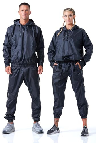 Elite Sports Saunaanzug für Gewichtsverlust, Männer und Frauen, Boxen, MMA, Wrestler, Fitnessstudio, Schweiß, Kapuzenpullover, Saunaanzüge, Ganzkörpertraining, Schwarz, Large