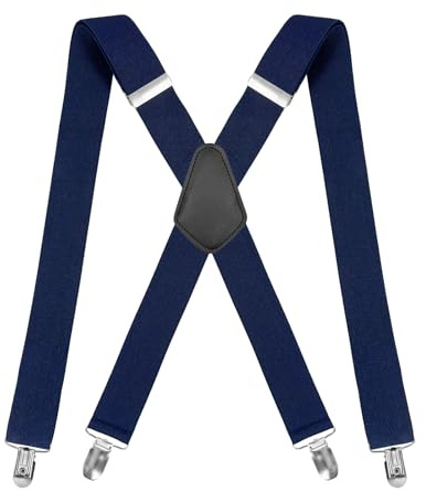 Clundoo Tirantes Hombre, 35mm Ancho con Clips Fuerte, Elegante Retro X Forma Tirantes Caballero Adjustable, Accesorio Traje Hombre de Business Fiesta Boda (Azul)