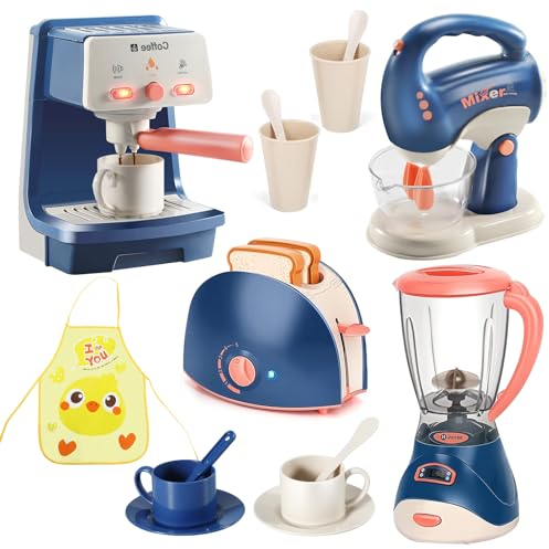 LOVE LIFE Küchengeräte Spielzeug Set,Küchenmaschine Kinder Set Mit Mixer,Toaster,Kaffeemaschine,Rührgerät mehr，Ideales Rollenspiel Geschenk für Mädchen und Jungen ab 3 Jahren