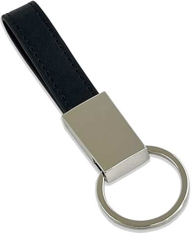 pubblimania Elegante Portachiavi in ecopelle nero con anello e scatolino regalo. Utile per le chiavi di casa, auto, moto, scooter. Leggero e resistente