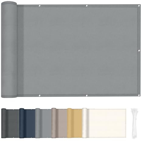 HENG FENG Balkon Sichtschutz 90x700cm, Wasserdicht, Wetterfest und 95% UV-Schutz, 160g/㎡ PES Balkonverkleidung Balkonabdeckung Balkonbespannung mit Kabelbindern, Hellgrau