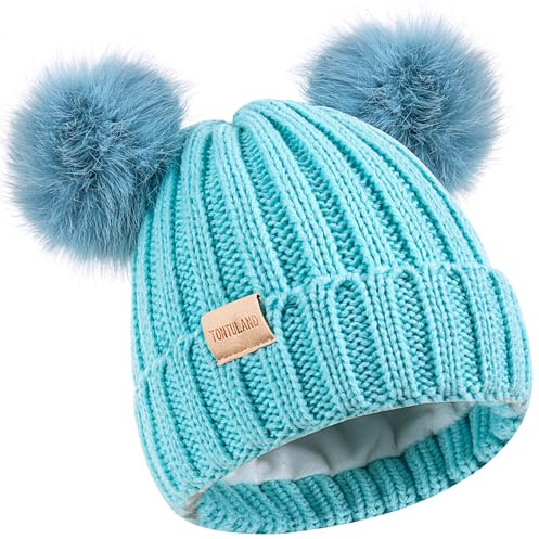 Tontuland Bonnet d'hiver pour Enfants Bonnet de Ski Chaud avec Pompon Bonnet tricoté pour Enfants, doublé de Laine Polaire, pour garçons et Filles